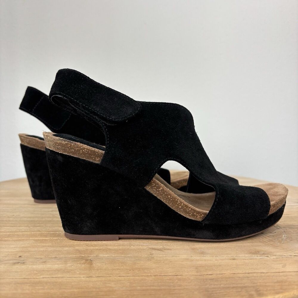 Sofft Leather Suede Wedge Sandals Black 9 Open Toe Capsule Comfort Casual Chloee - Picture 2 of 12